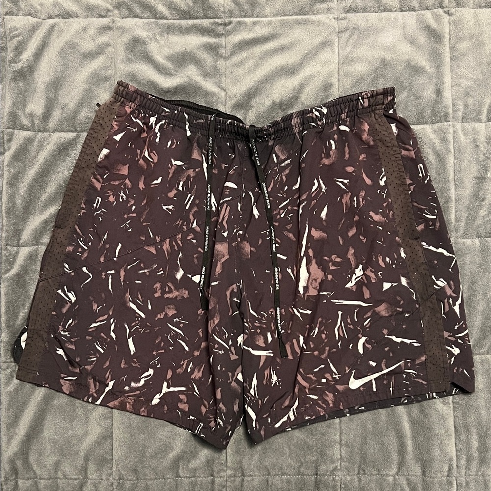 Nike Dri Fit Brown Patterned Running Shorts